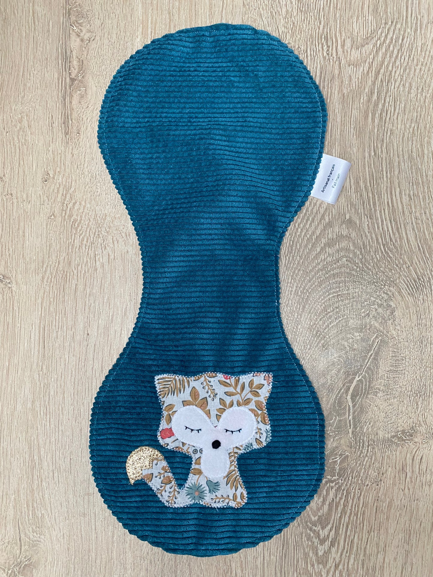 Bavoir d'épaule - petit renard - Bleu/Rose/Taupe - Fabrication artisanale