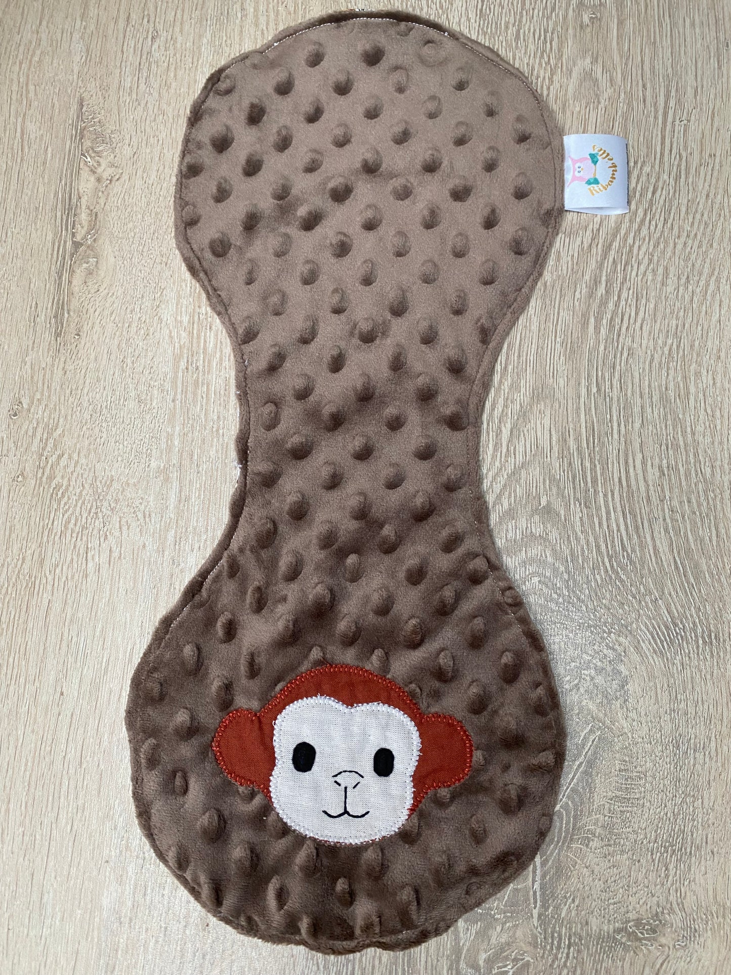 Bavoir d'épaule - petit singe - Marron/Brique - Fabrication artisanale