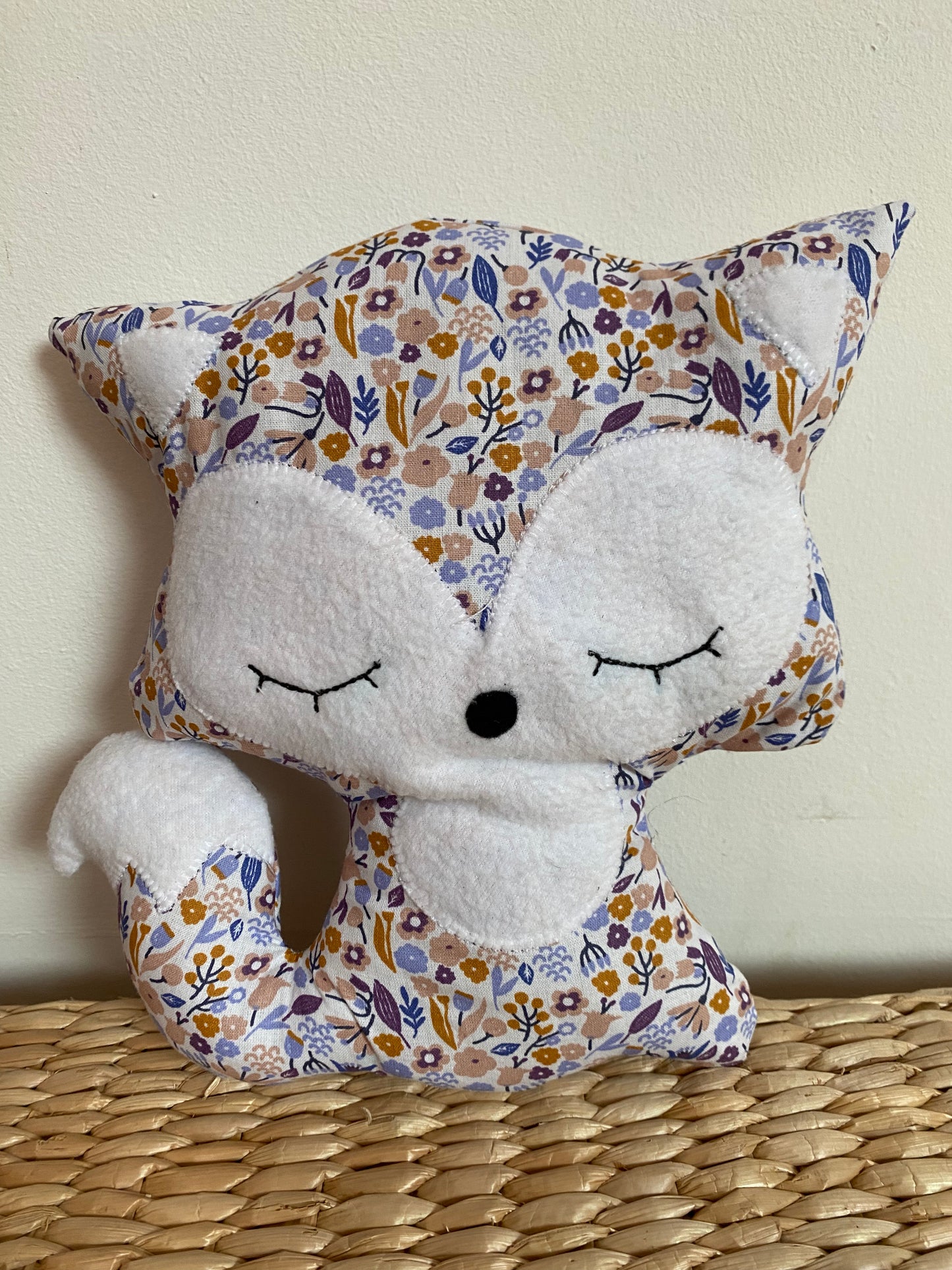 Doudou Renard moyen - Liberty violet - Fabrication artisanale vue face