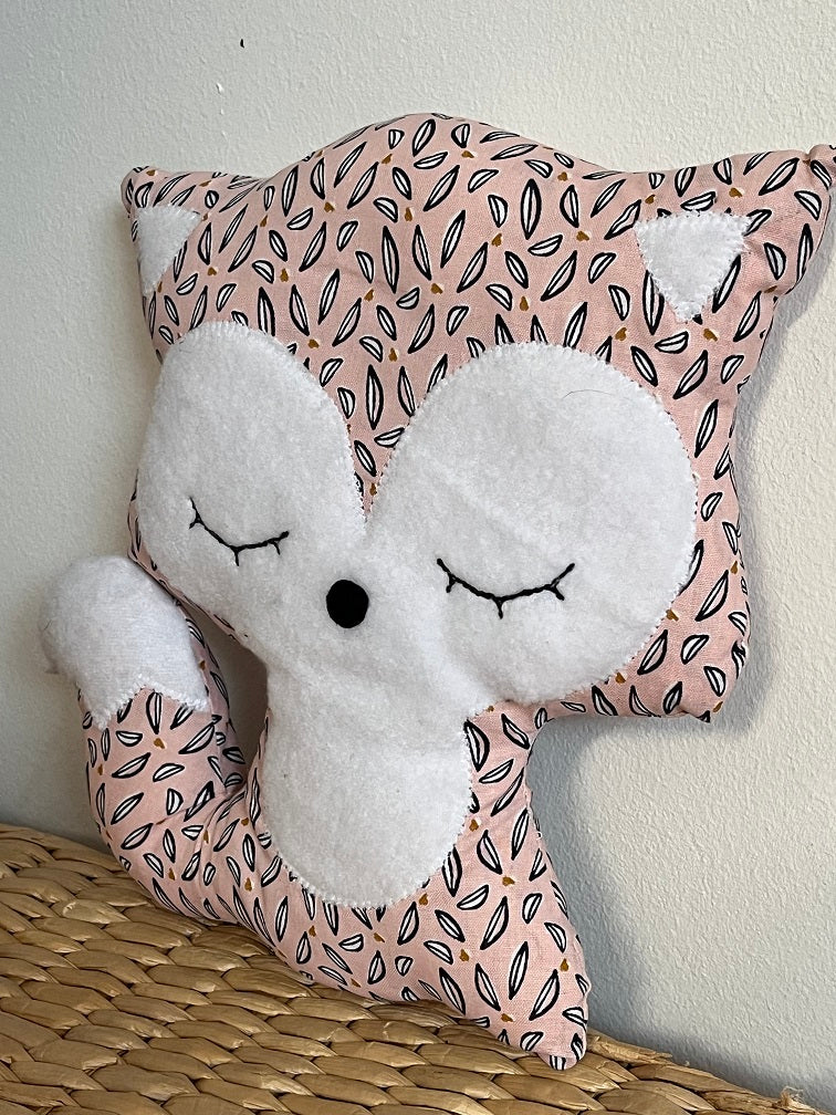 Doudou Renard moyen - feuille vieux rose - fabrication artisanale vue profil