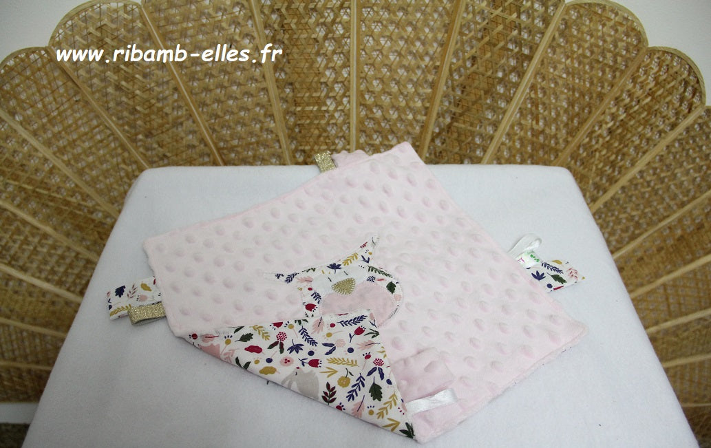 Doudou étiquettes - Collection Hibou - Rose - Fabrication artisanale