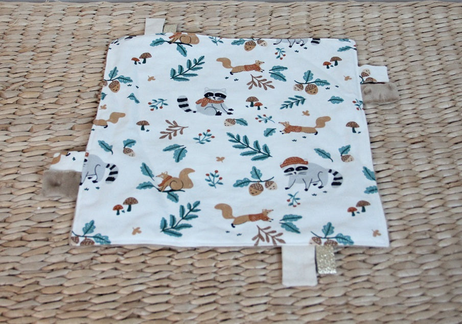 Doudou étiquettes - Collection Renard - Taupe/Crème - Fabrication artisanale