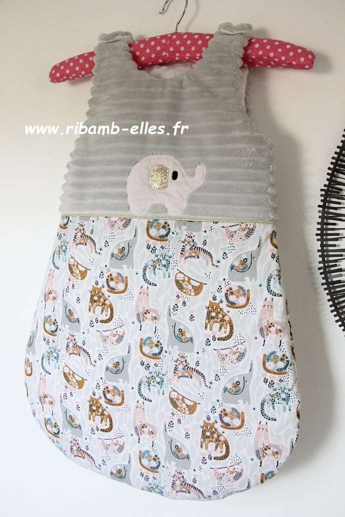 Gigoteuse 0-6M Mi saison - fait main – motif éléphant - Bleu/gris | Fabrication française vue3