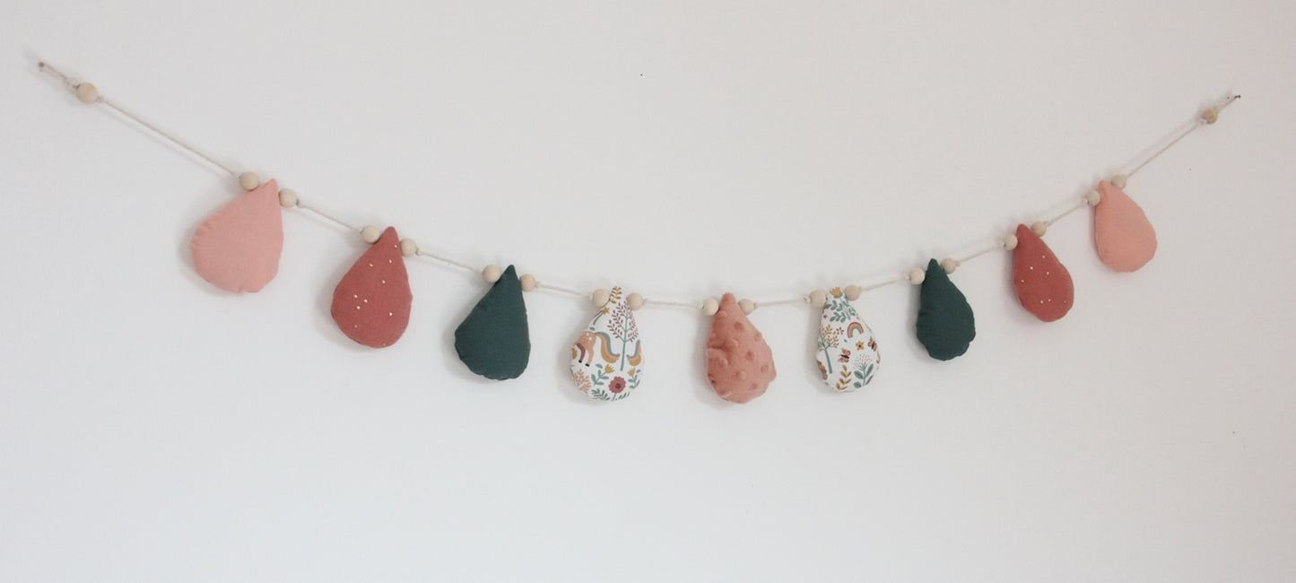 Guirlandes gouttes - Rose/Terracotta/Vert - fabrication française vue face2