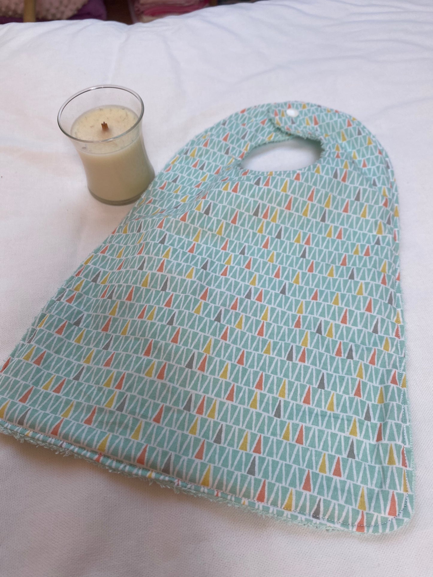 Bavoir - Collection Renard - Vert d'eau/Triangles