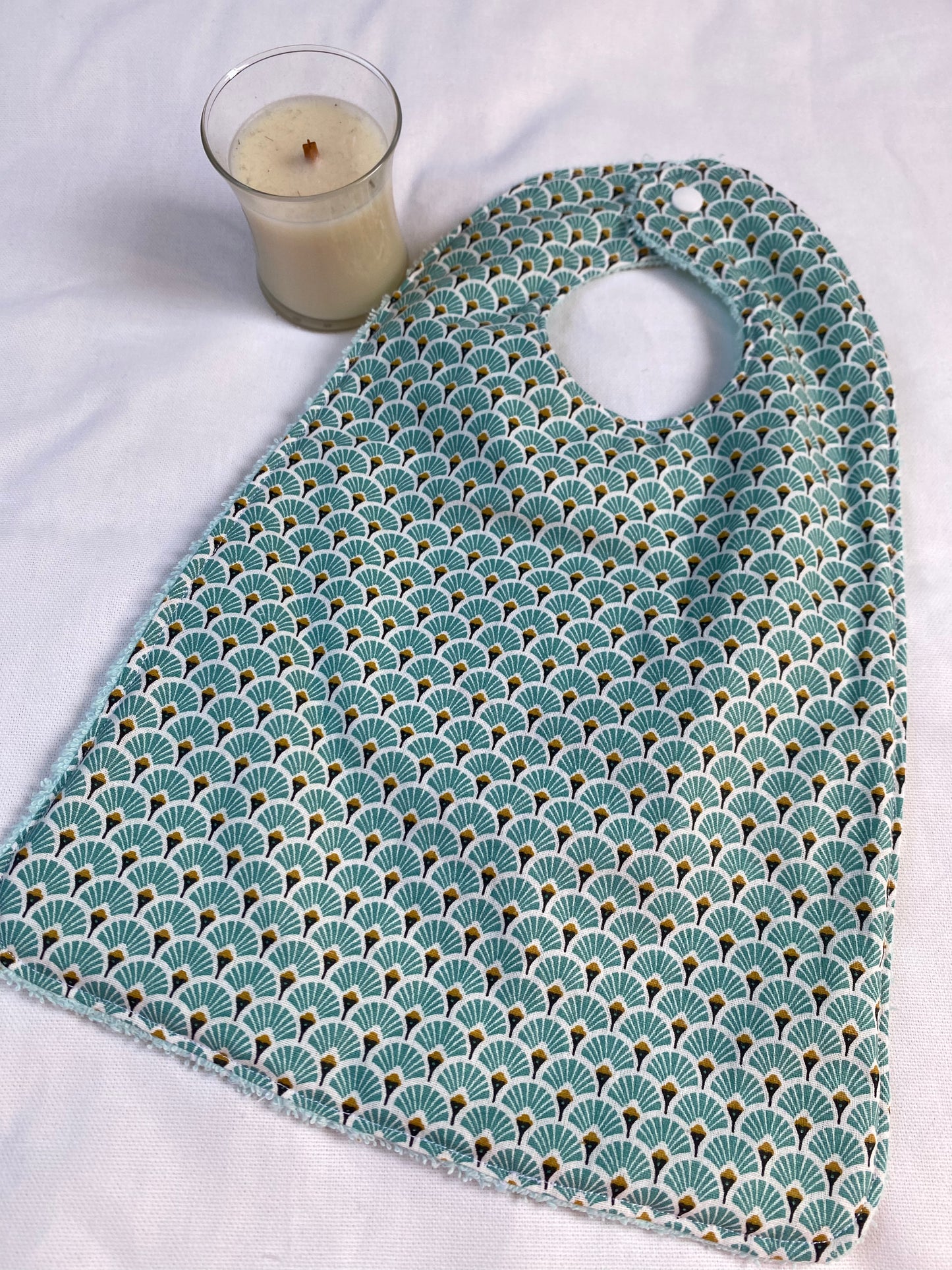 Bavoir - Collection Renard - Vert d'eau/Eventails