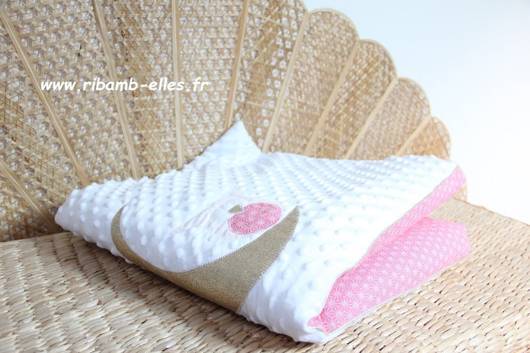 Plaid - Collection Hibou - Blanc/Rose