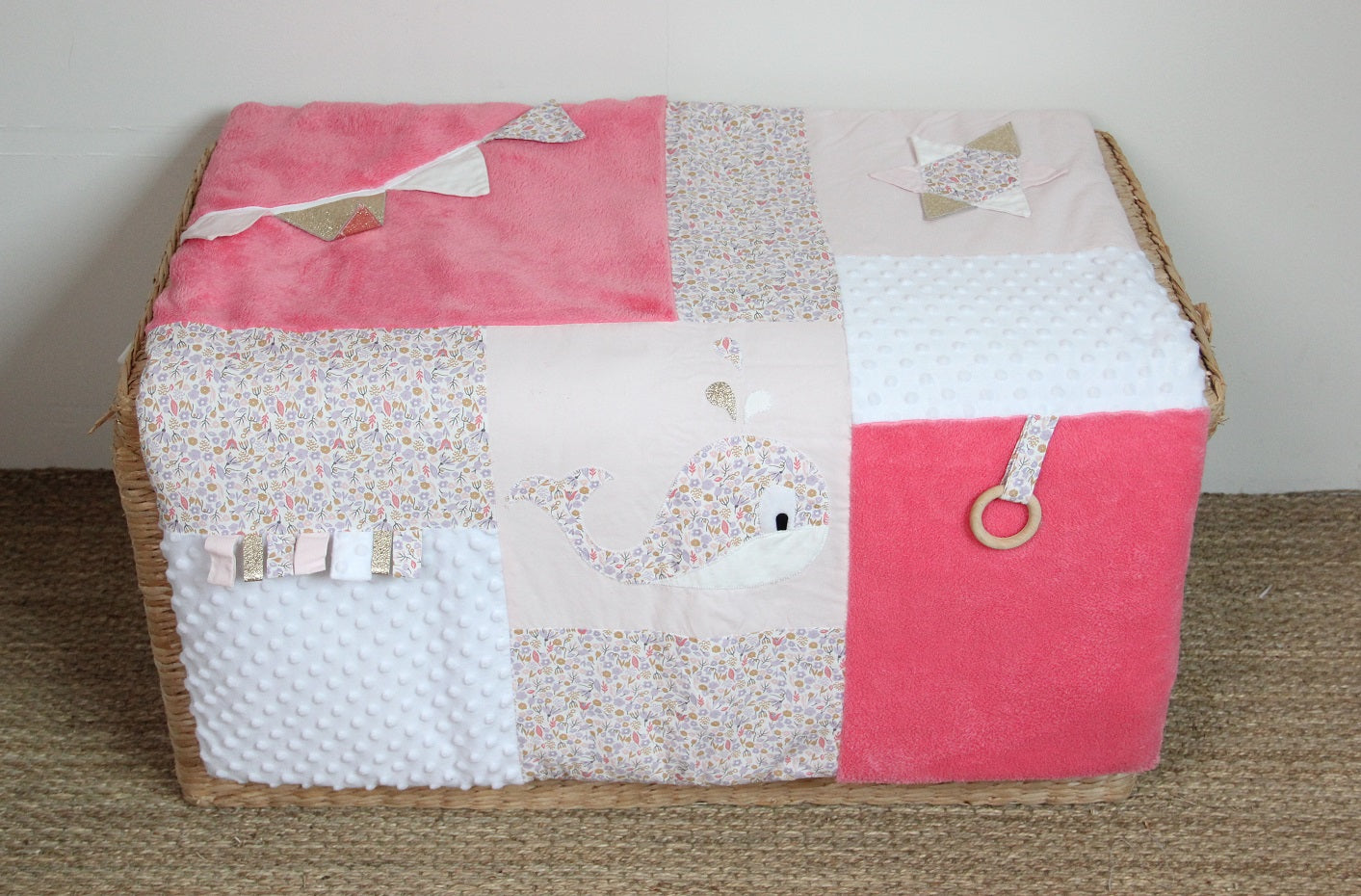 Play mat - Whale collection - Candy pink/Lime green/White