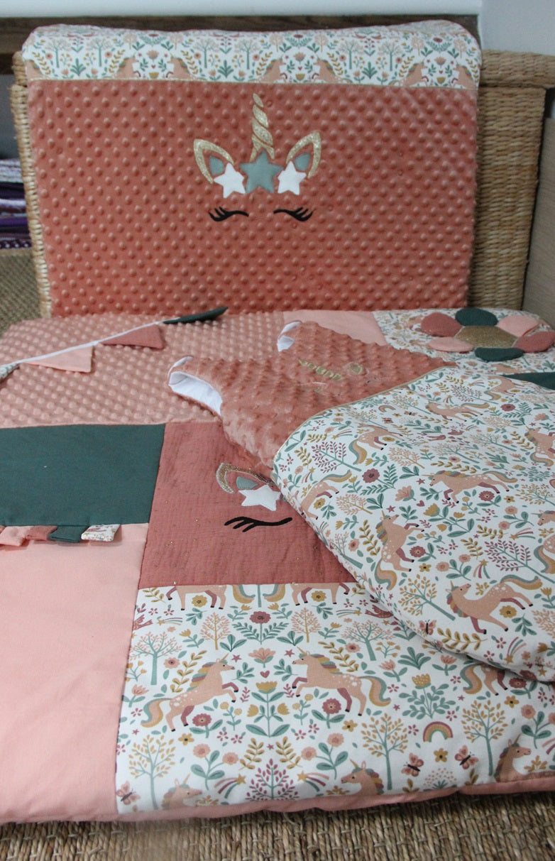 Tapis d'éveil - Collection Licorne - Saumon/Vert