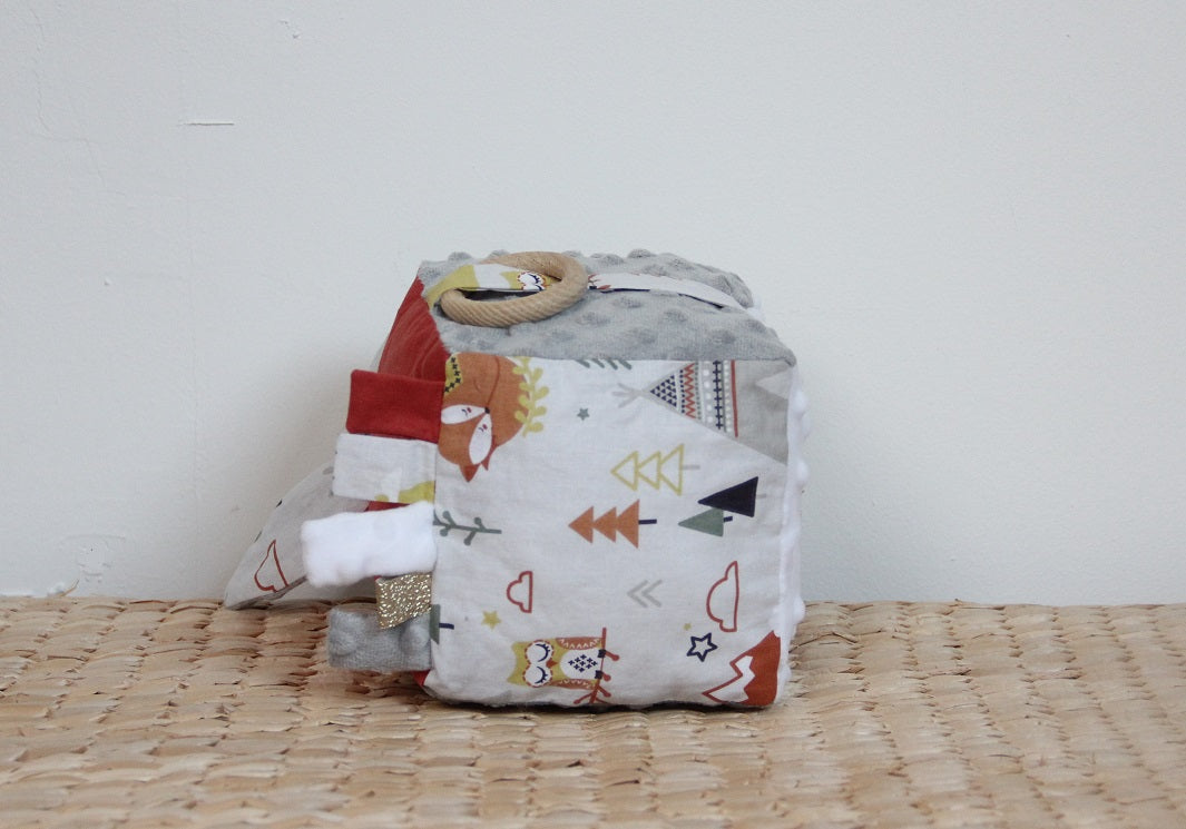 Cube éveil - Collection Renard - Rouge brique / Gris