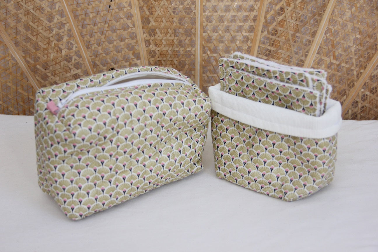 Toiletry Kit - White/Pink/Gold Fans