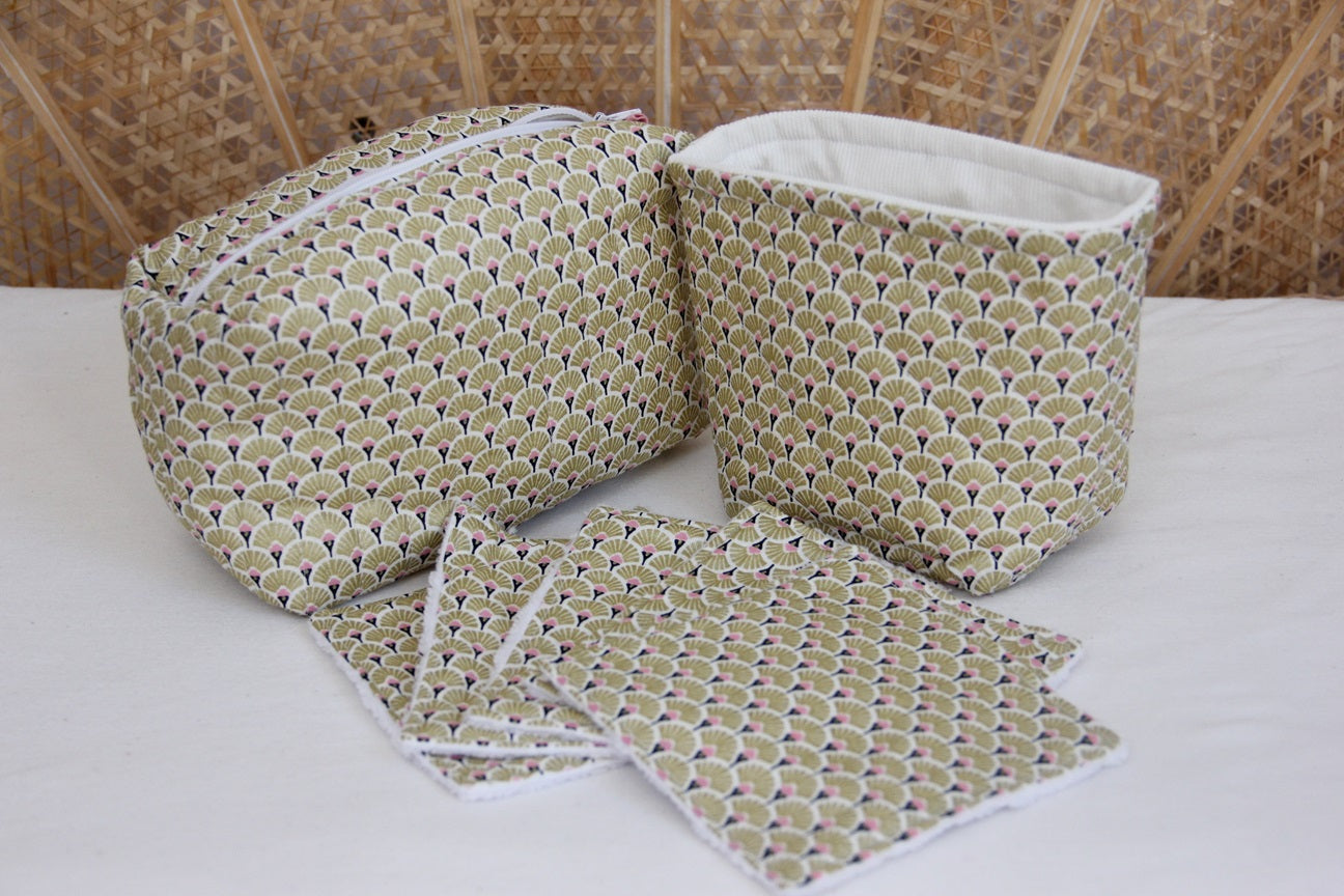 Toiletry Kit - White/Pink/Gold Fans