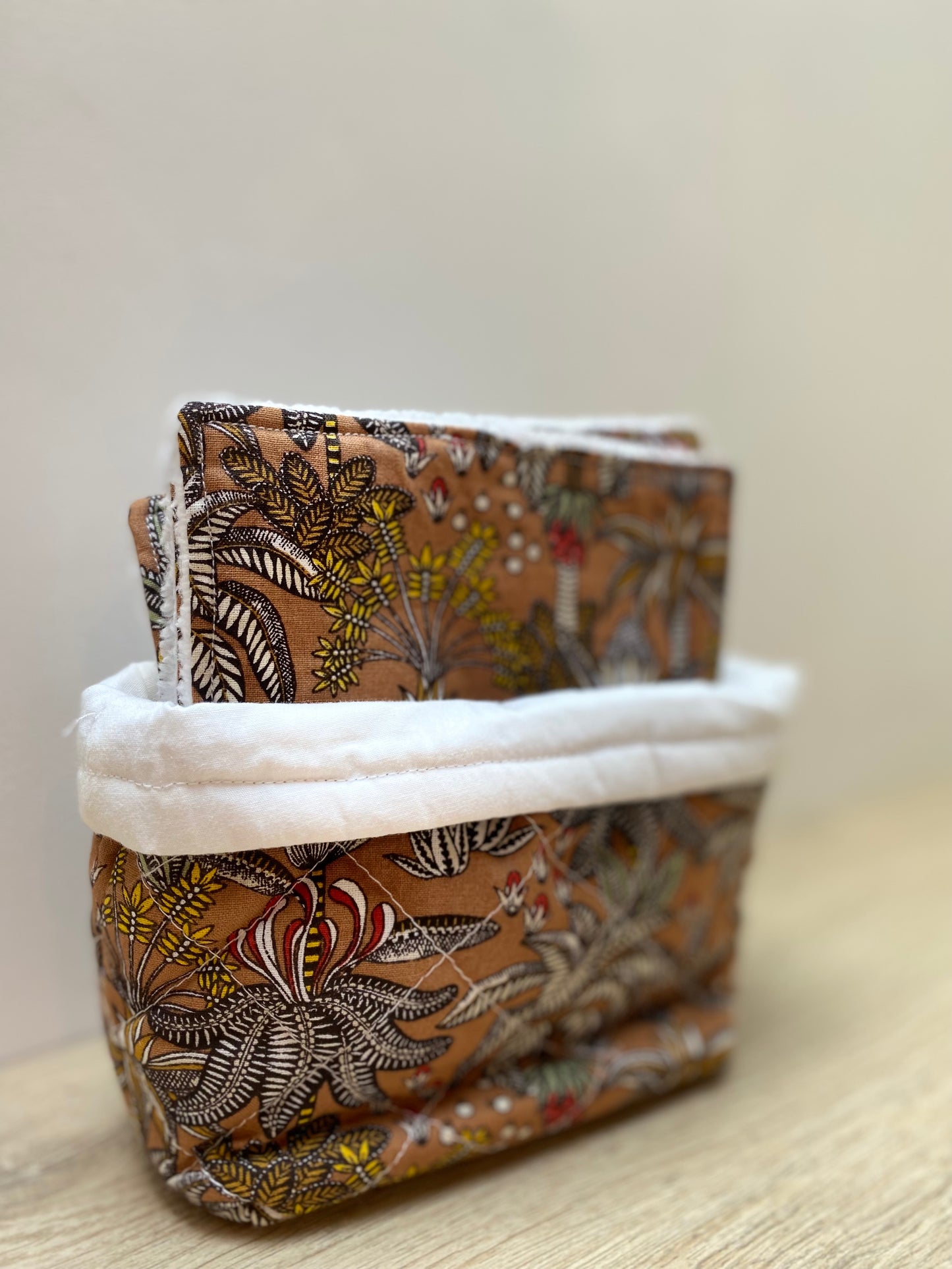 Panière de lingettes  - Blanc/Marron jungle