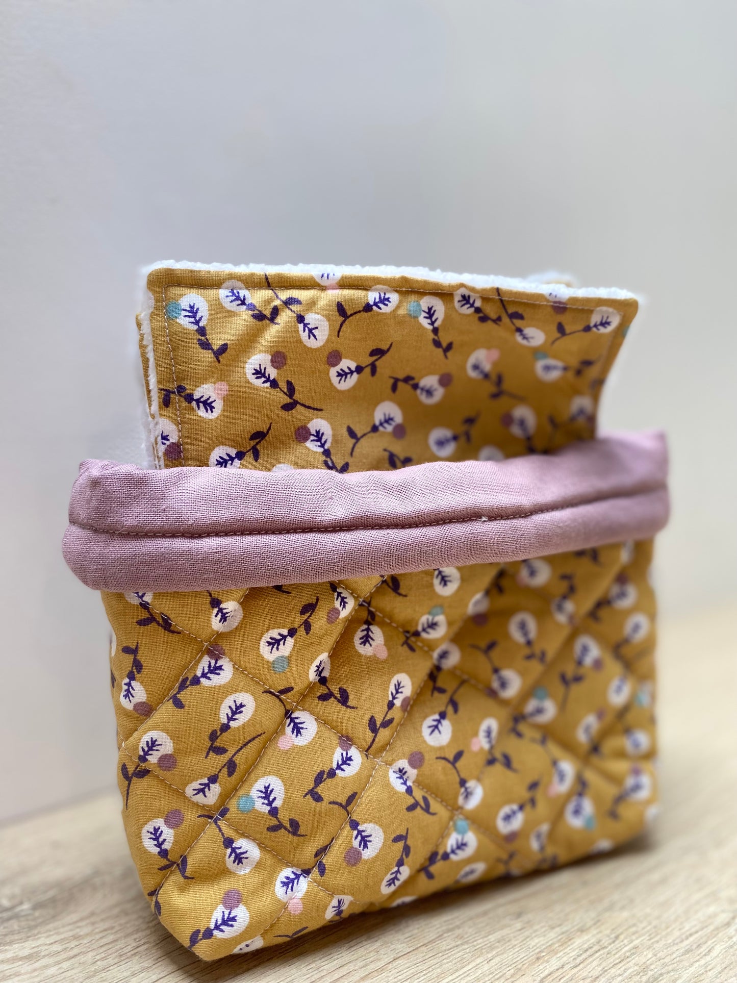 Panière de lingettes  - Parme/Moutarde