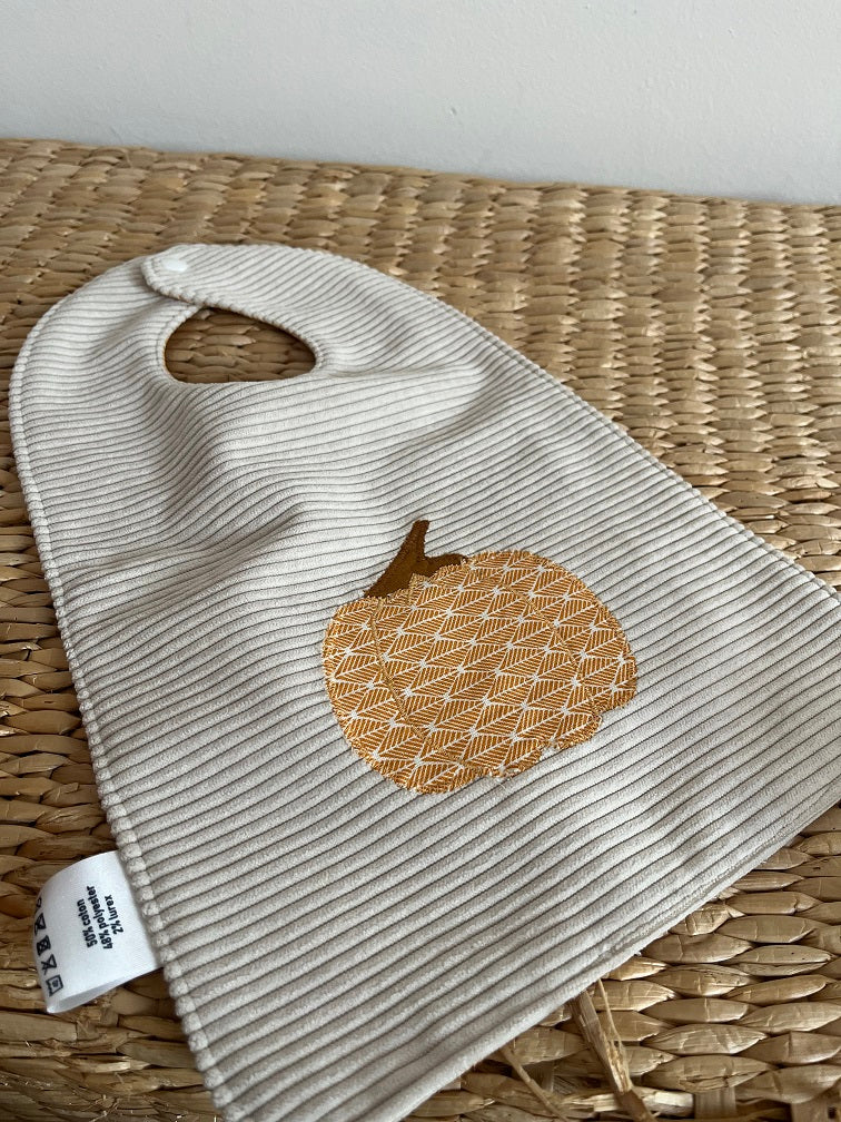 Bavoir - Collection Citrouille - Crème/Orange - Fabrication artisanale vue recto