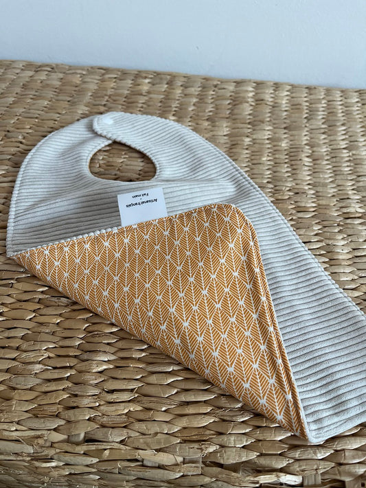 Bavoir - Collection Citrouille - Crème/Orange - Fabrication artisanale vue verso