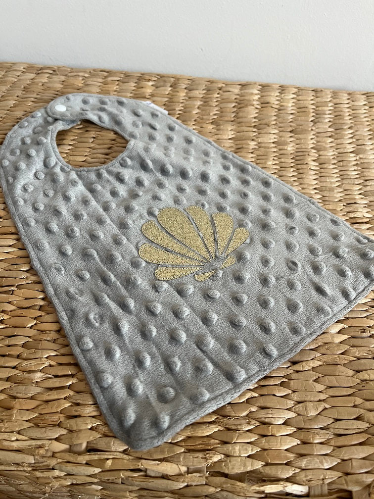 Bavoir - Collection Coquillage - Gris/Gris - Fabrication artisanale vue recto