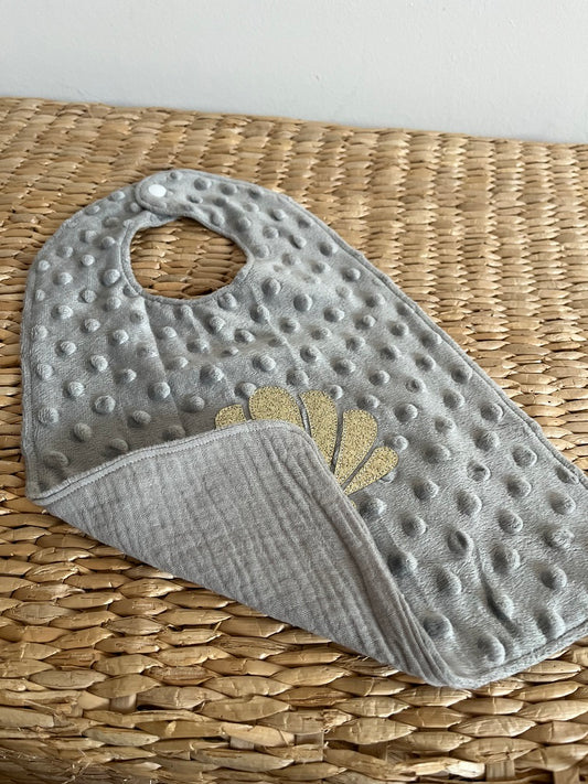Bavoir - Collection Coquillage - Gris/Gris - Fabrication artisanale vue verso