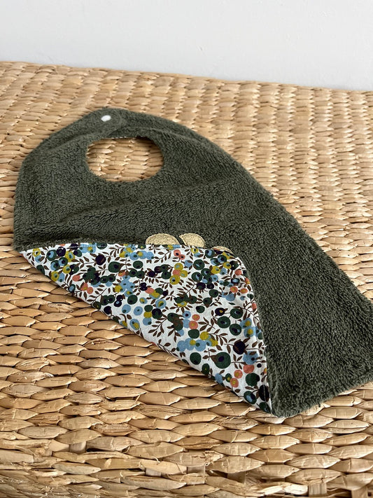Bavoir - Collection Coquillage - Kaki/Liberty Kaki - Fabrication artisanale vue verso