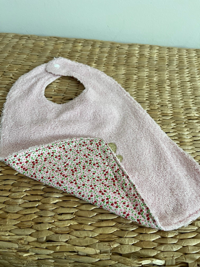 Bavoir - Collection Coquillage - Rose/Liberty rouge - Fabrication artisanale vue verso