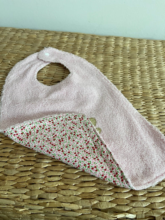 Bavoir - Collection Coquillage - Rose/Liberty rouge - Fabrication artisanale vue verso