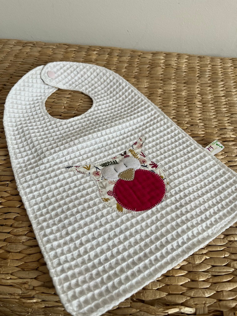 Bavoir - Collection Hibou - Rose/Blanc - Fabrication artisanale vue recto