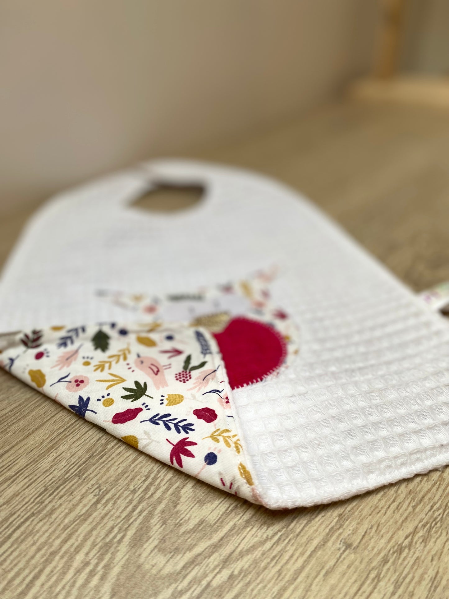 Bavoir - Collection Hibou - Rose/Blanc - Fabrication artisanale