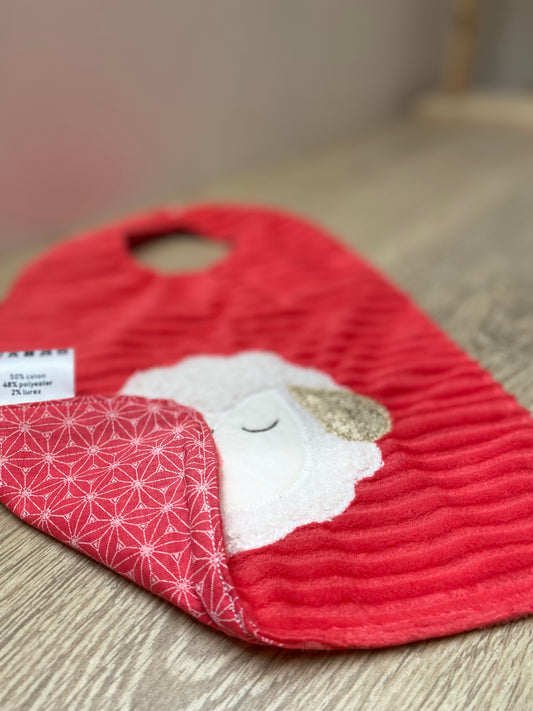 Bavoir - Collection Mouton - Corail/Crème - Fabrication artisanale