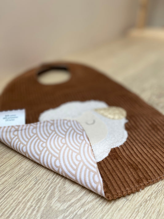 Bavoir - Collection Mouton - Marron/Crème - Fabrication artisanale
