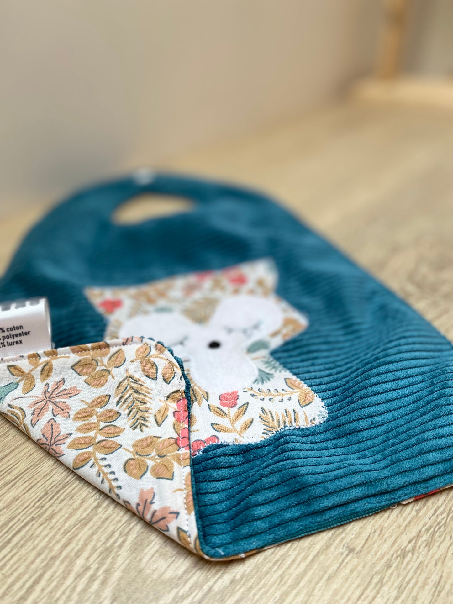 Bavoir - Collection Renard - Bleu/Rose/Taupe - Fabrication artisanale