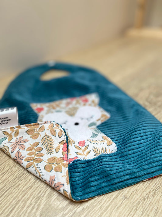 Bavoir - Collection Renard - Bleu/Rose/Taupe - Fabrication artisanale