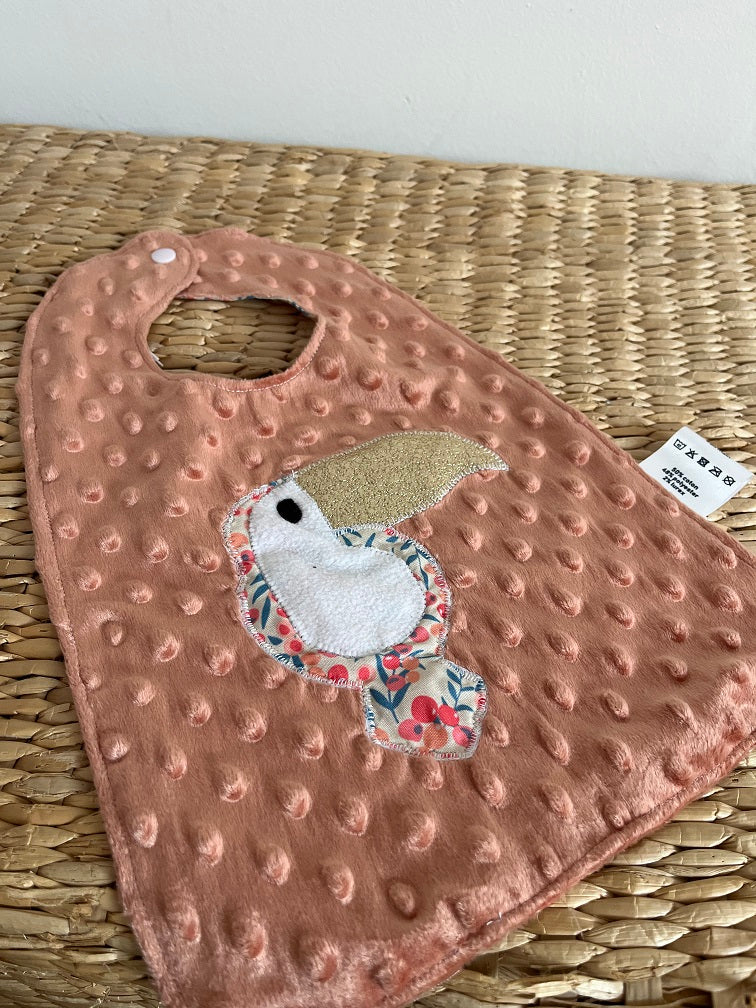 Bavoir - Collection Toucan - Corail/Liberty - Fabrication artisanale vue recto