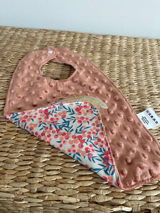 Bavoir - Collection Toucan - Corail/Liberty - Fabrication artisanale vue verso