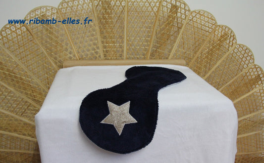 Bavoir d'épaule - Collection Etoiles - Bleu nuit/Moutarde - Fabrication artisanale