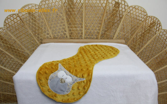 Bavoir d'épaule - Collection Hibou - Moutarde/Gris - Fabrication artisanale