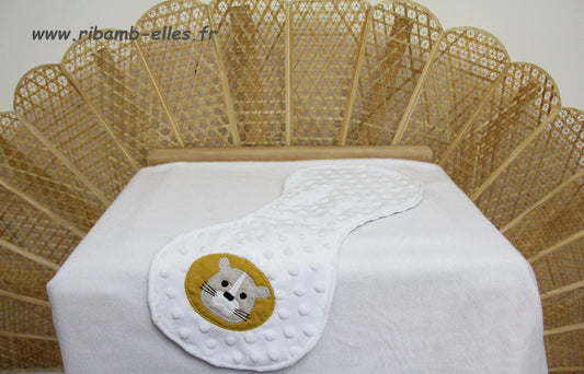 Bavoir d'épaule - Collection Lion - Blanc/Bleu - Fabrication artisanale