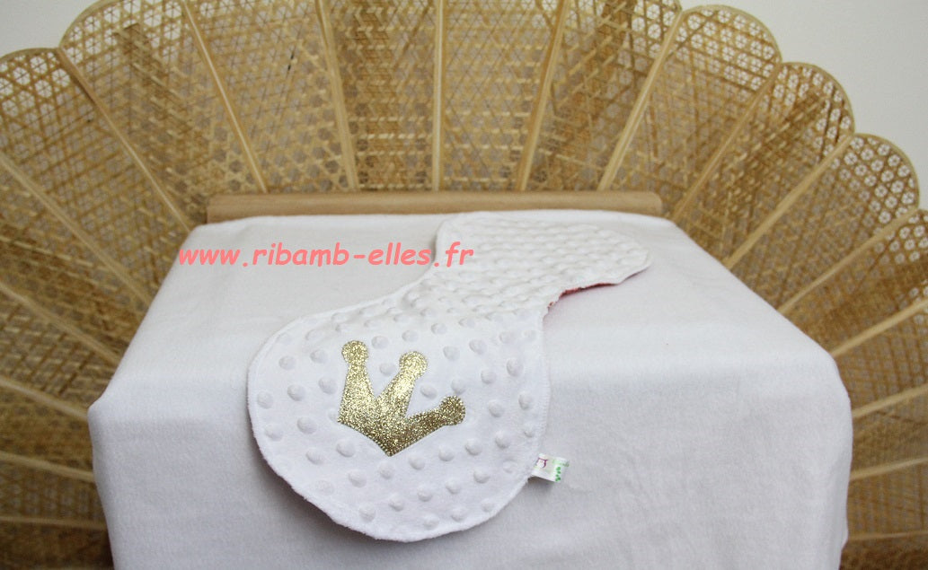 Bavoir d'épaule - Collection Princes&Princesses - Blanc/Corail - Fabrication artisanale