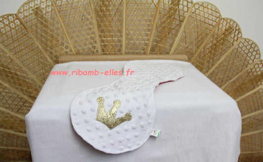 Bavoir d'épaule - Collection Princes&Princesses - Blanc/Corail - Fabrication artisanale