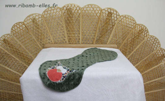 Bavoir d'épaule - Collection Hibou - Kaki/Corail - Fabrication artisanale