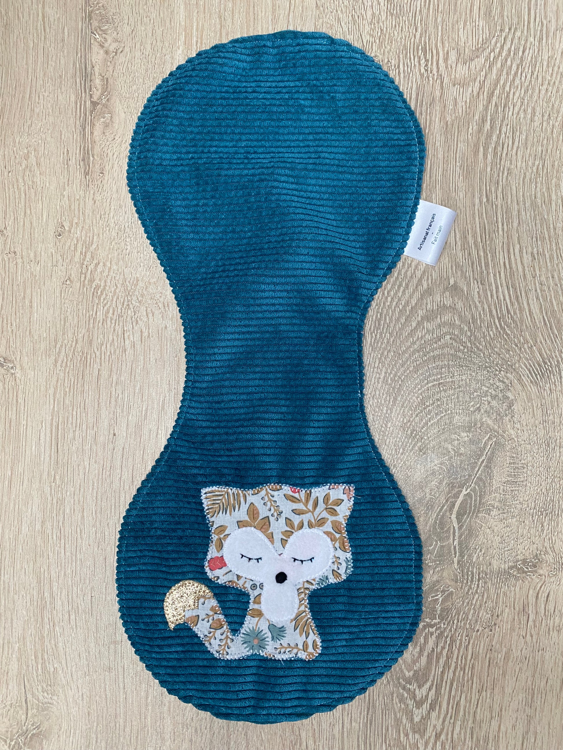 Bavoir d'épaule - petit renard - Bleu/Rose/Taupe - Fabrication artisanale