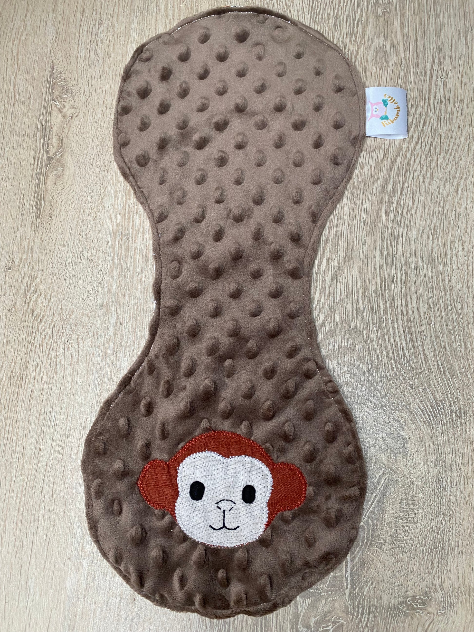Bavoir d'épaule - petit singe - Marron/Brique - Fabrication artisanale