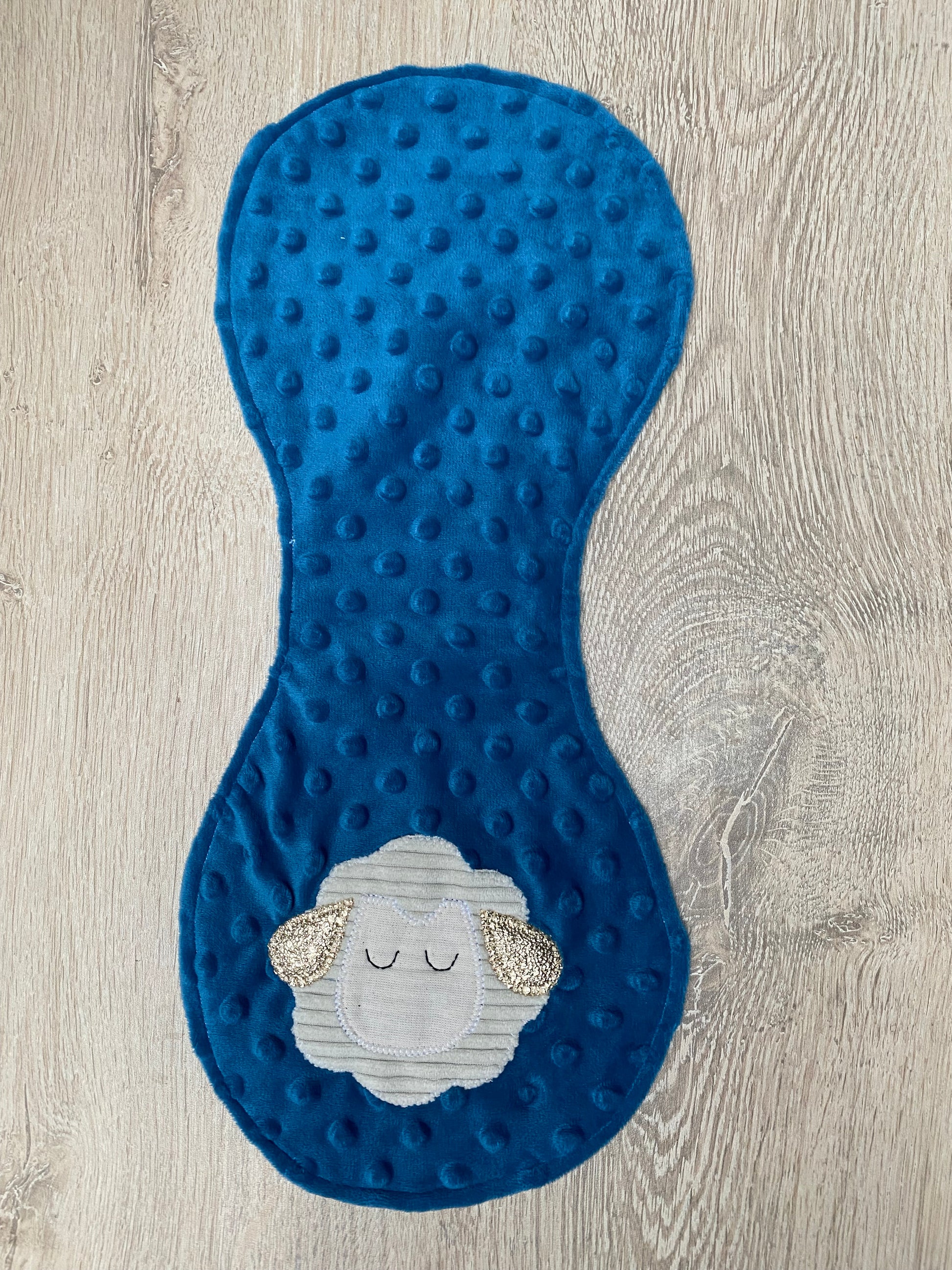Bavoir d'épaule - petit mouton - Beu/Crème - Fabrication artisanale