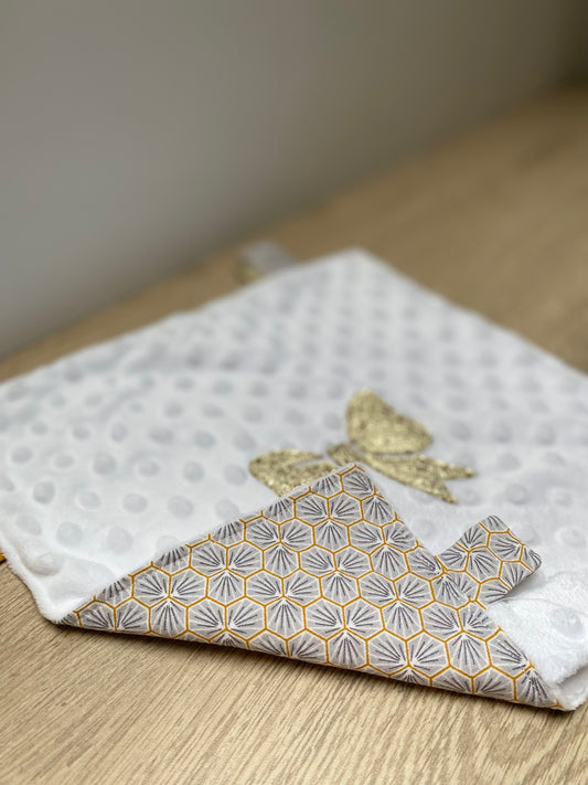 Doudou étiquettes - Collection Noeud papillon - Blanc/Gris origami