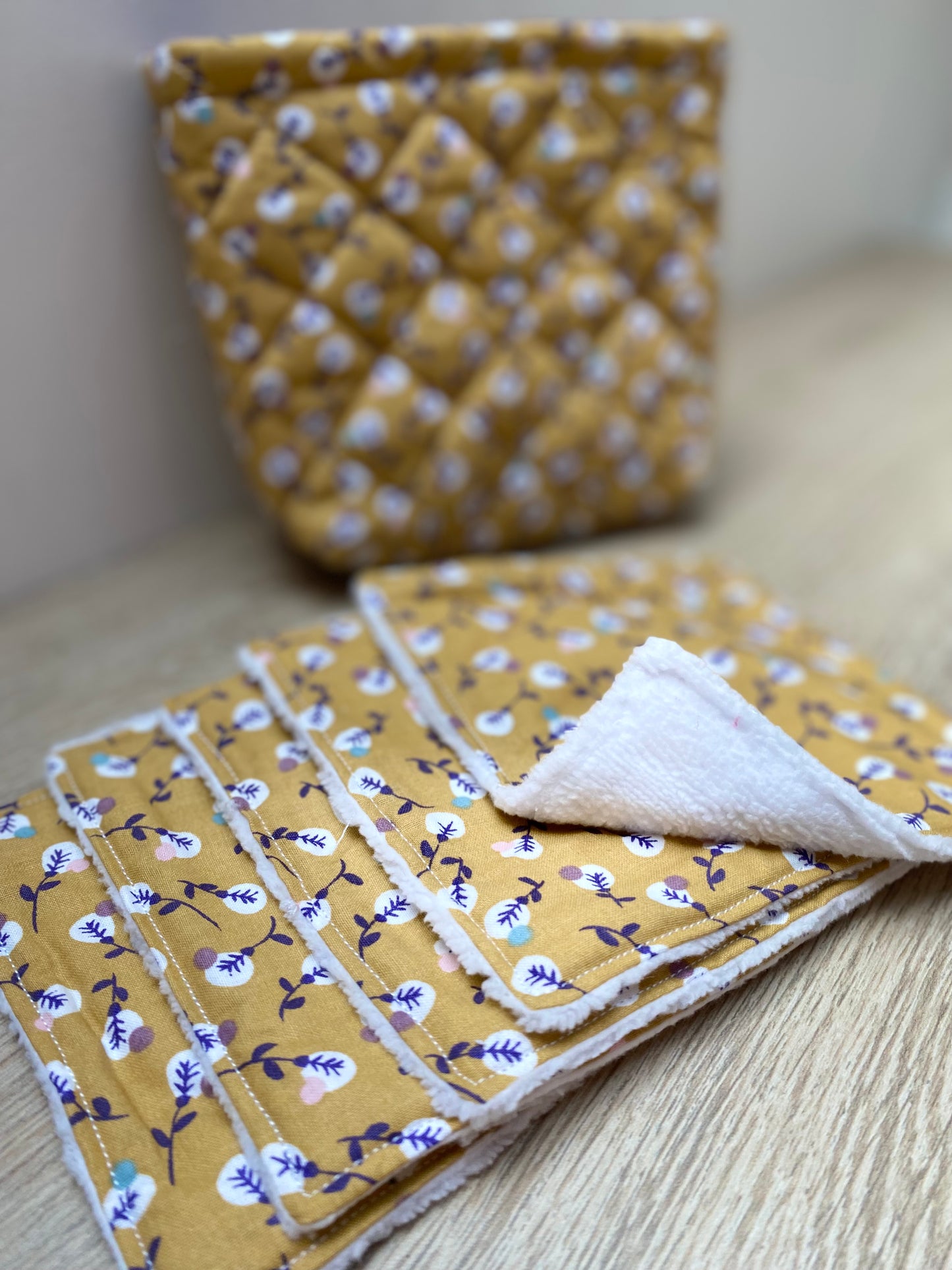 Panière de lingettes  - Parme/Moutarde