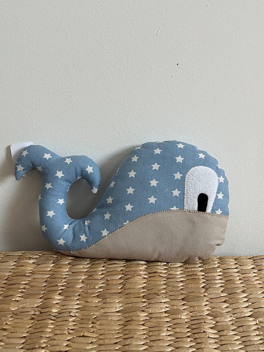 Doudou Baleine - Bleu/Taupe - Fabrication artisanale vue face
