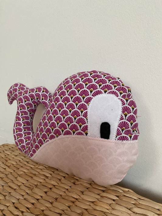Doudou Baleine - Framboise/Rose - Fabrication artisanale