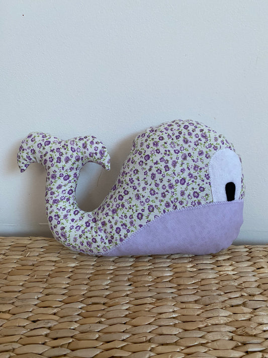 Doudou Baleine - Liberty mauve/Mauve - Fabrication artisanale