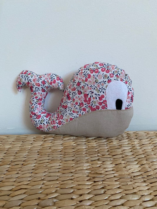 Doudou Baleine - Liberty fuchsia/Taupe - Fabrication artisanale