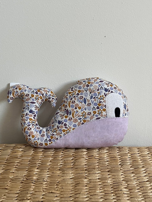 Doudou Baleine - Liberty violet/Mauve - Fabrication artisanale vue face