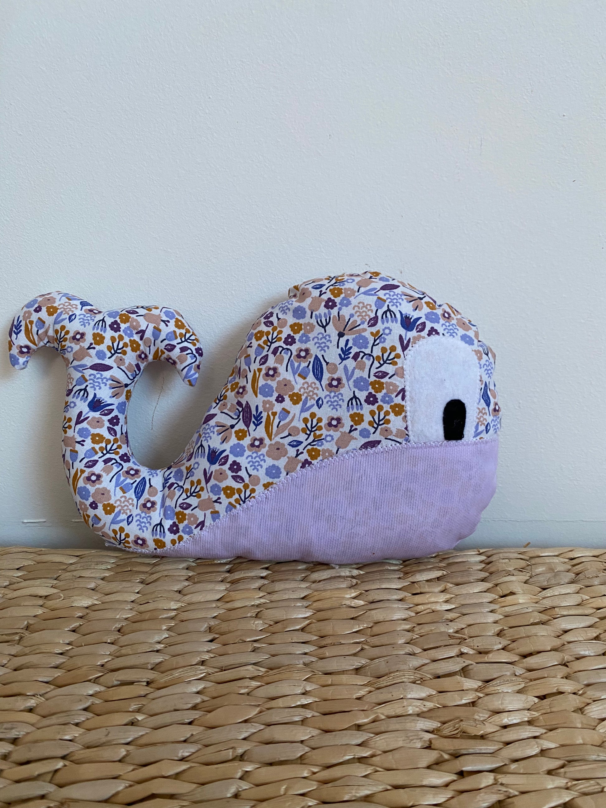 Doudou Baleine - Liberty violet/Mauve - Fabrication artisanale